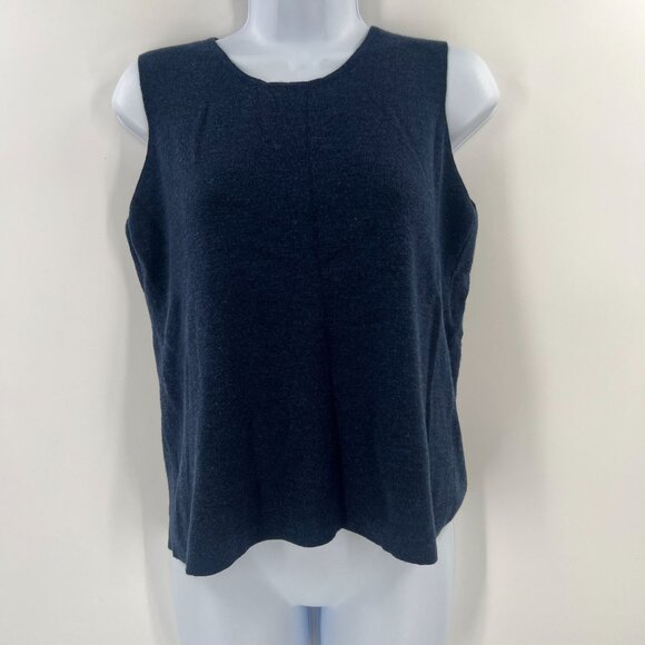 Eileen Fisher PL Petite Large Navy Merino Wool Sleeveless Shell Top Vest Knit - Picture 1 of 6